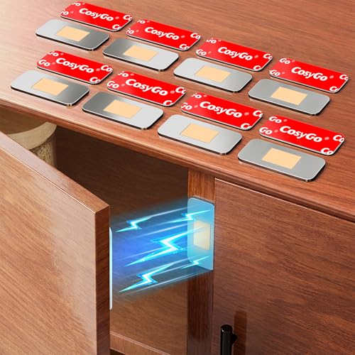 8Sets Extra Strong Magnetic Cabinet Door Catch, No-Drill Invisible Ultra Thin Cabinet Magnets for Closure, Drawer Magnets with Strong Adhesive to Stay Closed - size: 8 Sets - Silver