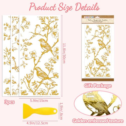 Peacoblue Gold Branches and Birds Rub On Transfers for Furniture 6"x12" - style: Gold Branches and Birds