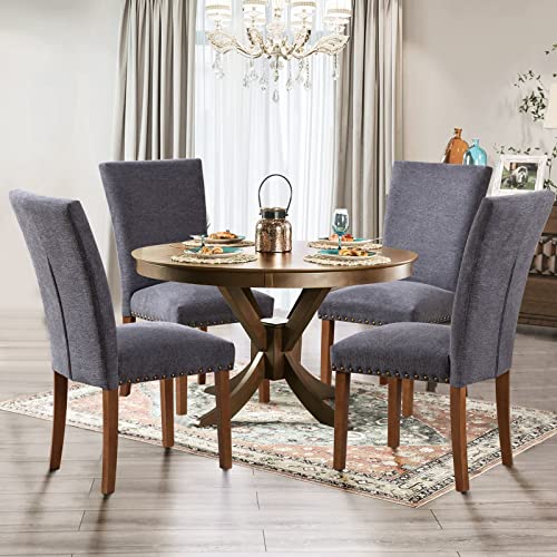 Parsons Dining Chairs Set of 4, Upholstered Nailhead Dining Room Kitchen Side Chair with Thick Cushions and Wood Legs, Dark Grey - color: Grey, size: set of 4