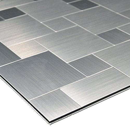 Art3d Metal Peel and Stick Backsplash Tile, 10-Pack, Brushed Silver - color: Brush Silver