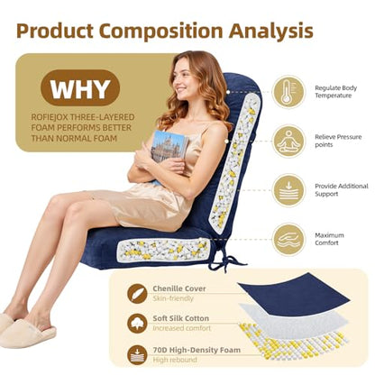 Rocking Chair Cushion - Chenille Fabric, High-Density Sponge, Durable Comfort Non-Slip Bottom Tufted Seat Pads with Ties, Chenille︱Dark Blue, 44x19x4 inch - color: Dark Blue