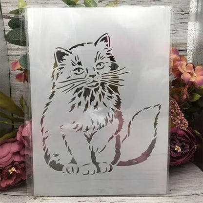 TIAMECH A4 Reusable Hairy Cat Stencil for Painting - style: Hairy Cat