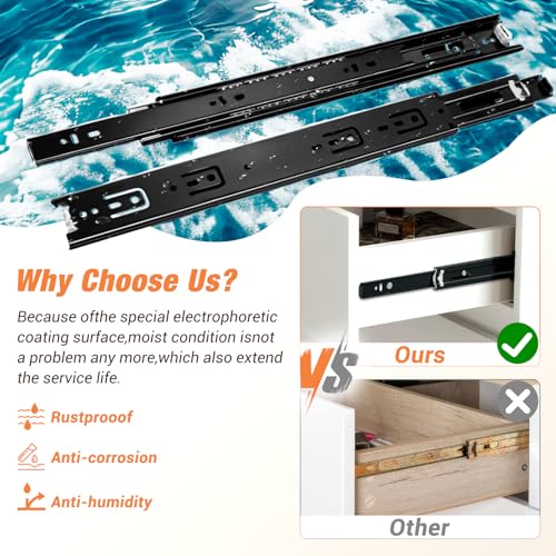 Drawer Slides Ball Bearing 3 Folds Full Extension Side Mount Cabinet Runners Glides Rails Track 100 Lbs Load 10 12 14 16 18 20 22 24 Inch Black(Black-Basic- 1 Pr,12 Inch) - color: Black-Basic, size: 12 Inch