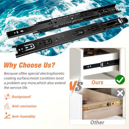 Drawer Slides Ball Bearing 3 Folds Full Extension Side Mount Cabinet Runners Glides Rails Track 100 Lbs Load 10 12 14 16 18 20 22 24 Inch Black(Black-Basic- 1 Pr,12 Inch) - color: Black-Basic, size: 12 Inch