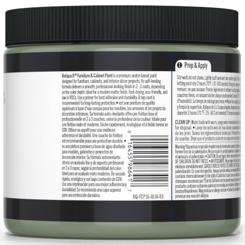 Retique It Furniture and Cabinet Paint - Paint for Cabinets, Dressers, Tables, Doors and DIY Home Decor Projects, Olive Branch, 16 oz