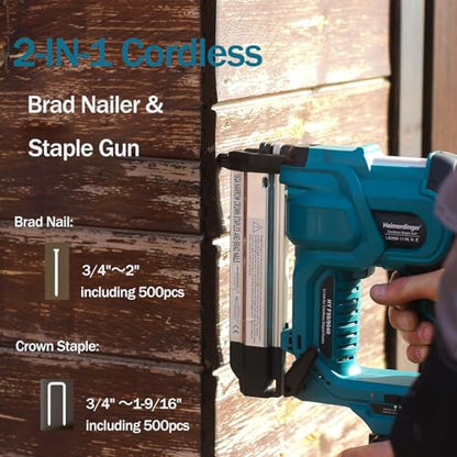 2-in-1 Brad Nailer & Staple Gun with 2000mAh Battery and Charger,Nail Gun Battery Powered, Up to 2 Inch, Tool-Free Jam Release for Woodworking,Upholstery