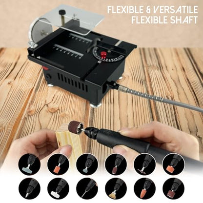 Mini Table Saw for Crafts,Small Table Saw,Multi-Functional Desk Saws,7 Speed Control,Miniature Saws-Adjustable Blade Height,Cutting, Grinding and Polishing All In One(Simplicity)
