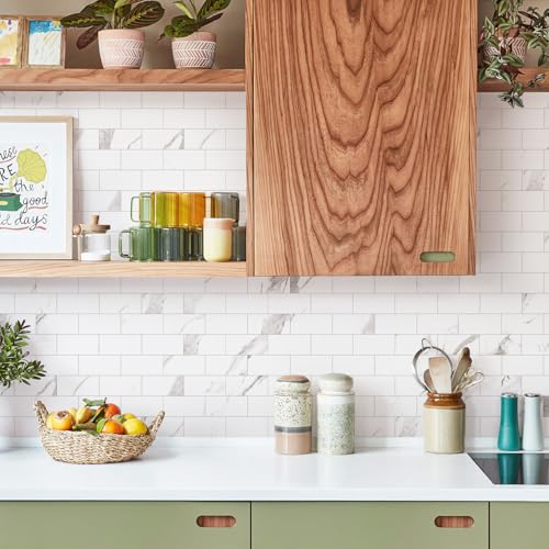 STICKGOO 10-Sheet Subway Tile Peel and Stick Backsplash, Calacatta - color: Calacatta