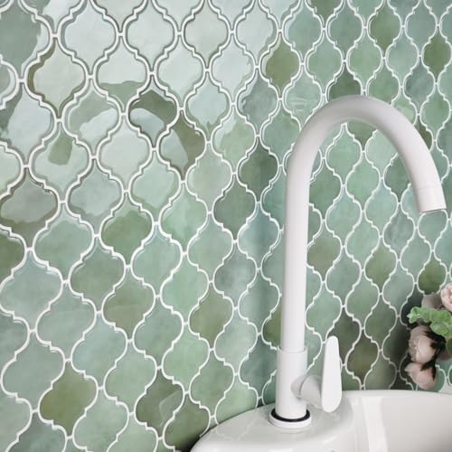 Arabesque Peel and Stick Backsplash for Kitchen, Thicker Design 3D Self Adhesive Wall Tiles, 12"x12" Peel and Stick Wall Tiles, Mix Green 10-Sheet Stick on Tile for Kitchen and Bathroom. - color: Mix Green