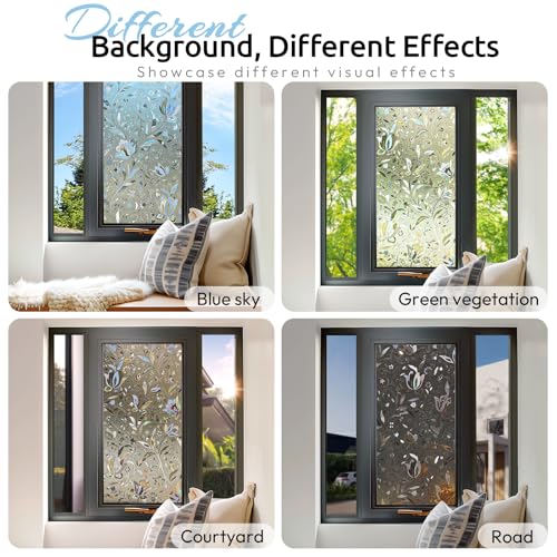 rabbitgoo Window Privacy Film, Stained Glass Cling, Brown 17.5" x 78.7" - color: Taupe, size: 17.5" x 78.7"