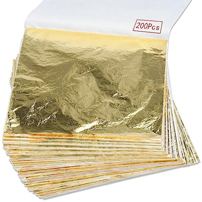 200Pcs Gold Leaf Sheets for Gilding, Art, Crafting, 5.5"x5.5" - size: 200pcs