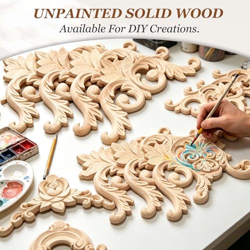 MECCANIXITY 4Pcs Corner Wood Appliques 3.2x3.2 Decorative Wood Small Leaf - size: 3.2 x 3.2 Inch