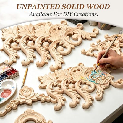 MECCANIXITY 4Pcs Corner Wood Appliques 3.2x3.2 Decorative Wood Small Leaf - size: 3.2 x 3.2 Inch
