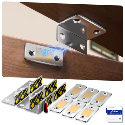 PHIXBEAR Invisible Magnetic Cabinet Door Catch with Pro Adhesive, 6 Sets L-Shaped Ultra Thin Drawer Door Cabinet Magnets, Easy Install for Kitchen & Closet