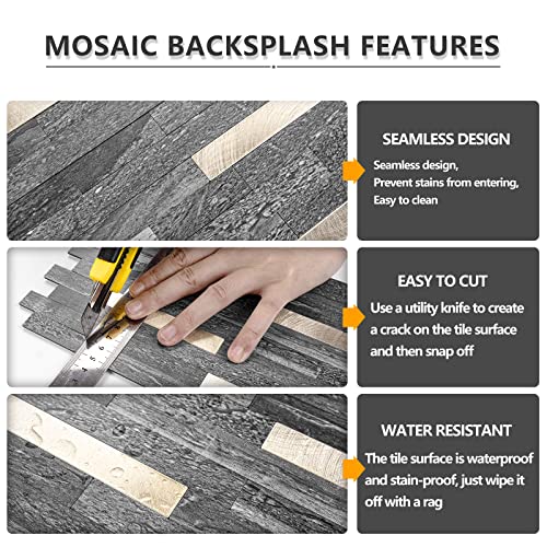 STICKGOO 20 Sheets Peel and Stick Backsplash Tile, Stick on Backsplash for Kitchen and Bathroom, Black Sandstone Look PVC Mixed Metal Gold Self Adhesive Wall Tiles - color: Black Sandstone + Metal Gold