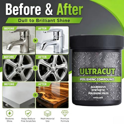 All-in-One Surface Restoration Polish with Pad, Multi-Surface Scratch Remover Compound, High Gloss Finish, Polish & Surface Protection, for Leather Wood Marble Metal Stone and More