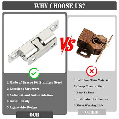 Alise Brass Double Roller Catch Cabinet Latches Door Catch 47mm,4 Pcs - color: Silver, size: 47mmX30mm