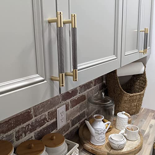 10 Pack 3 Inch 76 mm Bar Cabinet Pulls Gold and Grey Knurled Handles for Brushed Gold Drawer Pulls Cupboard Aluminum Handles - color: Gold and Grey, size: 3 Inch