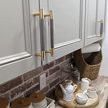 10 Pack 3 Inch 76 mm Bar Cabinet Pulls Gold and Grey Knurled Handles for Brushed Gold Drawer Pulls Cupboard Aluminum Handles - color: Gold and Grey, size: 3 Inch