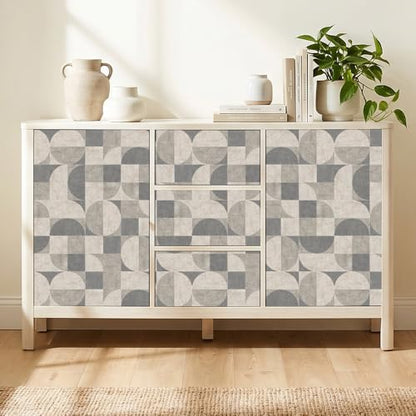 Chunlei Peel and Stick Wallpaper, Grey Beige Mid-Century Geometric Pattern, 118in x 17.7in, Waterproof Vinyl, Removable Reusable, Eco-Friendly, for Bedroom Living Room Rental Apartment - color: Beige04, size: 17.7" x 118.1"