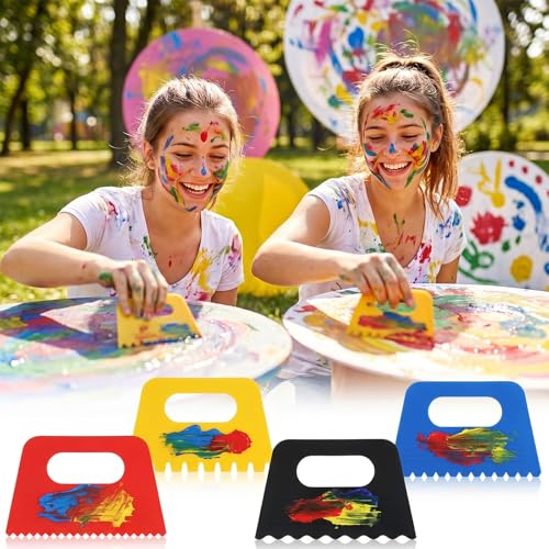7Pcs Plastic Thickened Scraper, 4 Colors Oil Painting Palette Knife