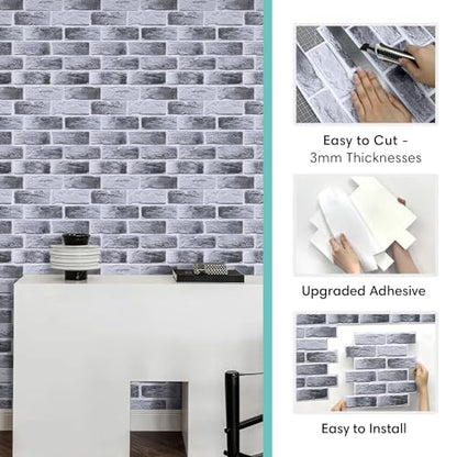 Commomy 3D Wall Panels Peel and Stick Faux Brick 10 Pcs 11.8" x 11.8" - color: Brick-MR