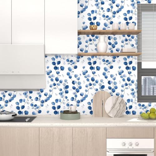 Laatse Light Blue Leaf Floral Wallpaper Peel and Stick 17.5" × 118" - color: Blue Leaf, size: 17.5" x 118"