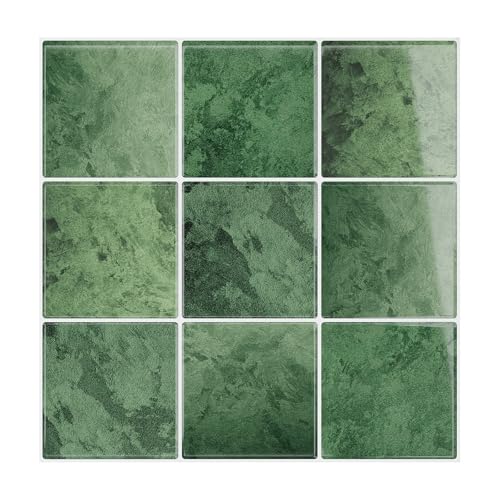 VEELIKE 6 Sheets Vintage Square Backsplash Tile Peel and Stick Green Peel and Stick Backsplash for Kitchen Wall Tile Sticker 12''x12'' Waterproof Back Splash Stick on Tiles for Kitchen Bathroom Shower - color: Green, size: Box of 6 Tiles