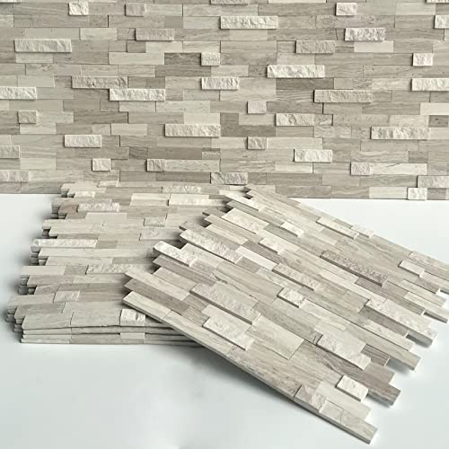 SUNWINGS 5-Sheet Peel and Stick Mosaic Natural 3D Stone Self Adhesive Marble Tiles, 11.5" x 10.7" Stick on Backsplash for Kitchen Bathroom Fireplace Vanity, Mixed Tan - color: Mixed Tan