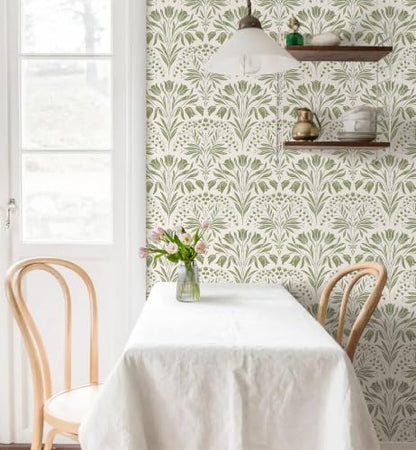 Green Tulip Floral Peel and Stick Wallpaper Retro Green Contact Paper - color: Green, size: 17.3" x 118"