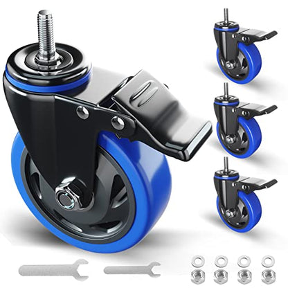 4" Caster Wheels Heavy Duty 2200Lbs 3/8 Threaded Stem Casters Set of 4 - color: Blue, size: 4in(3/8"-16)