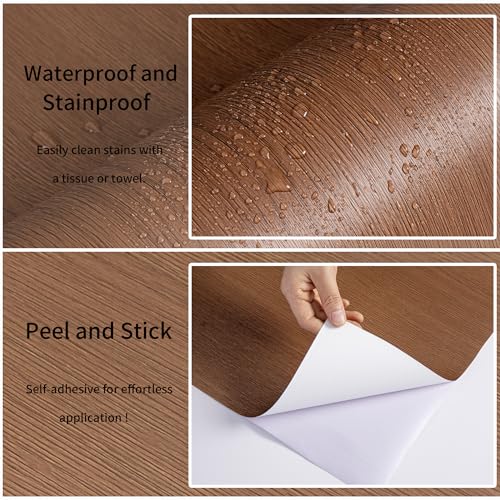 HaiminWallpaper 24" x 393" Wood Contact Paper Peel and Stick Vinyl Roll - color: Brown (03)