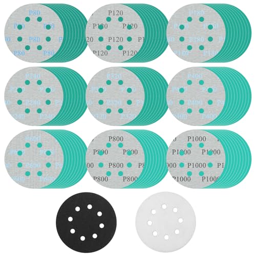 90pcs 5 inch 8 Hole Zirconia Hook & Loop Sanding Discs with Interface Pad - size: 92pcs