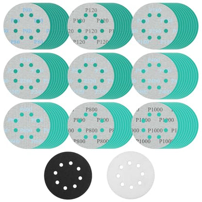 90pcs 5 inch 8 Hole Zirconia Hook & Loop Sanding Discs with Interface Pad - size: 92pcs