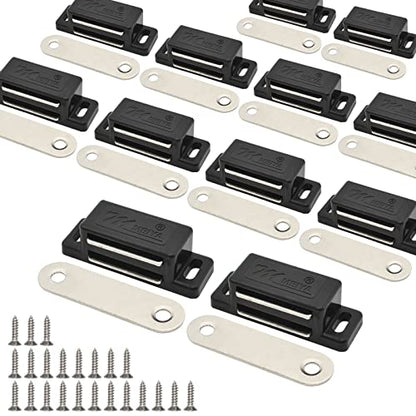 12Pack 15lbs Cabinet Magnets Magnetic Door Catch for Kitchen Closet Door Bathroom Cupboard Wardrobe Closing Drawer Latch and Shutters with Mounting Screws (Black) - color: Black