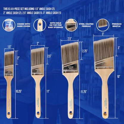 Pro Grade Angle Paint Brushes, Paint Brush Set for Trim & Walls, 6 Pc