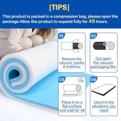 1"x24"x72" Upholstery Foam High Density Gel Memory Foam Cushion - size: 72" X24"x1