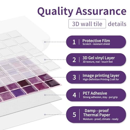 VICCI 20-Pack 6x6 Purple Peel and Stick Backsplash Tiles - color: Purple Mix