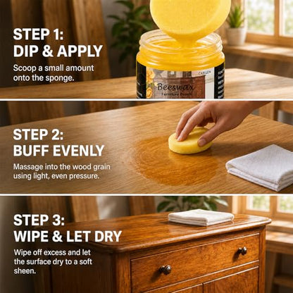 CARGEN 3PCS Beeswax Wood Polish - Beeswax Furniture Polish - style: 3 Pack-With 2 Sponges