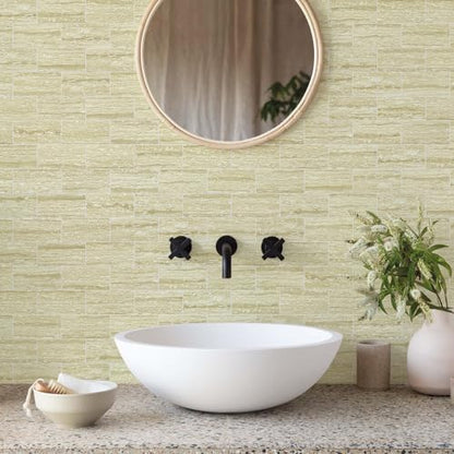 Vamos Tile 100 Pieces Peel and Stick Backsplash Tile, 3" x 6" Subway Tile - color: Beige mix off White Travertine