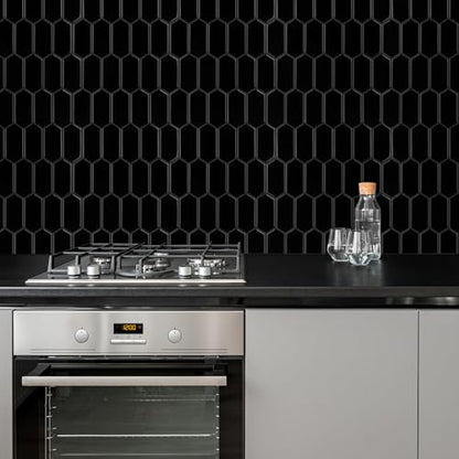 Peel and Stick Tile for Kitchen, Thicker Design 3D Self -Adhesive Long Hexagon Wall Tile Backsplash, Black 10-Sheet 12"x12" Stick on Tiles, Peel and Stick Wall Tiles for Kitchen - color: Black