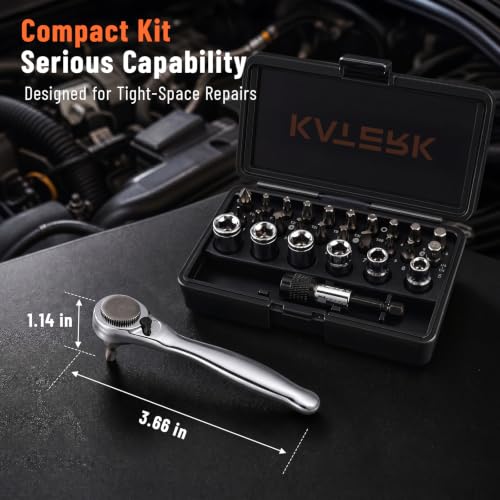 Katerk Right Angle Screwdriver, 28-Piece Mini Ratchet Set for Tight Space