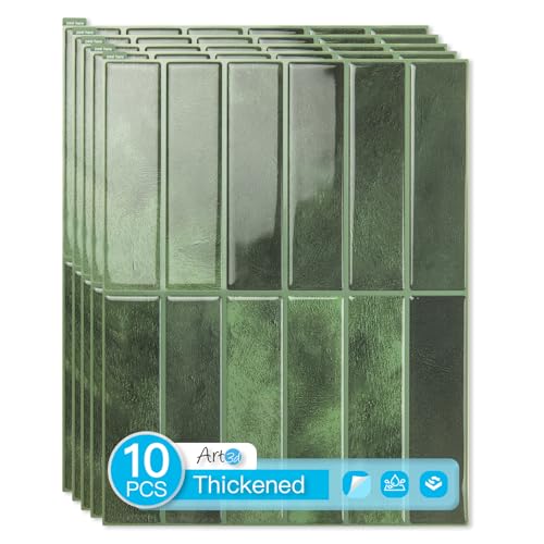 Art3d Subway Tile Peel and Stick Backsplash, 10-Pack, 11.4" x 9", Green - color: Green