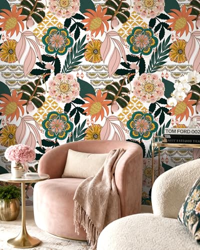Peel and Stick Wallpaper Boho Floral Wallpaper - color: White