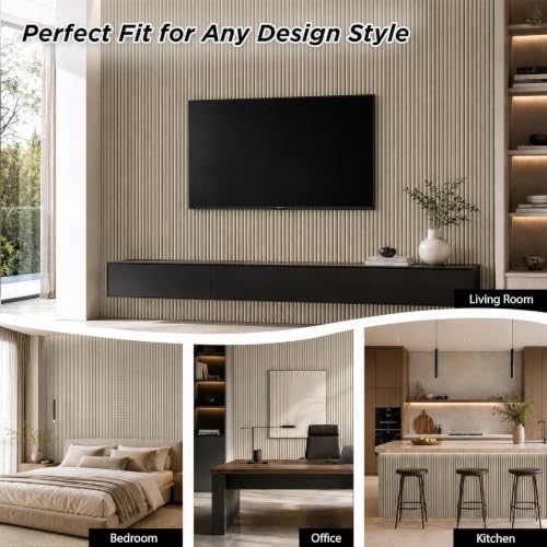 SMARTSTANDARD Wood Fluted Acoustic Wall Panels, 94x5.9in, 6 Pcs, White Oak - color: White Oak