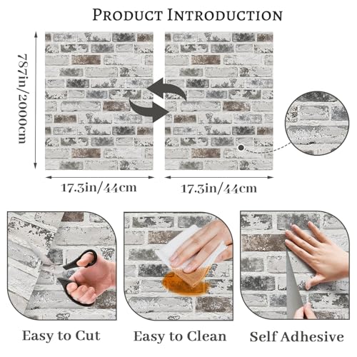 PeonyQueen Brick Peel and Stick Wallpaper 17.3"x787" 3D Brick Wallpaper - size: 17.3" x 787"