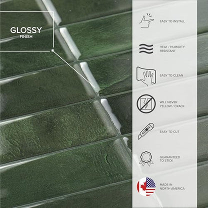Smart Tiles Peel and Stick backsplash, Stacked Forest Green, 11.43"x9" - color: Forest Green