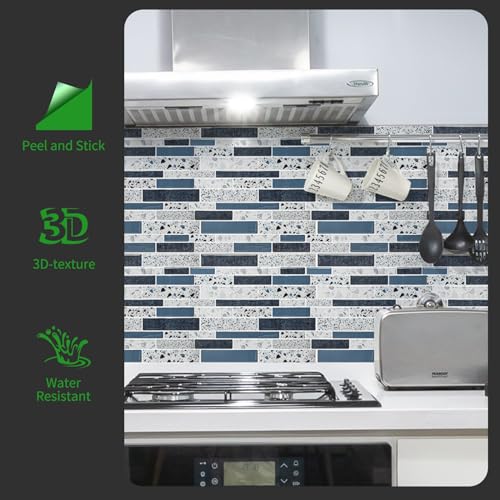LONGKING Peel and Stick Backsplash Tile for Kitchen, Stick on Tile on Wall, Bathroom - color: Blue Stone