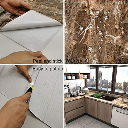 Dark Brown Marble Paper Thick Glossy Countertop Contact Paper for Kitchen Bathroom Self Adhesive Waterproof Granite Wallpaper Stick and Peel Counter Top Laminant Marble Vinyl Countertop Wrap - color: Dark Brown, size: 16" x 197"