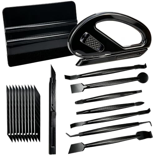 Car Wrapping Vinyl Tool Kit Window Film Tint Tools Kit with Car Edge Wrap Squeegee, Vinyl Felt Squeegee, 9mm Utility Knife with 10pcs Blades, and Safety Cutter